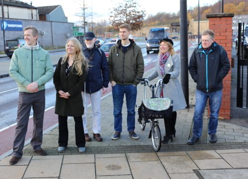 Campaigners with the Green Party leader, Siân Berry, at Derek Dooley Way
