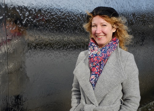 Ruth Mersereau in front of fountain