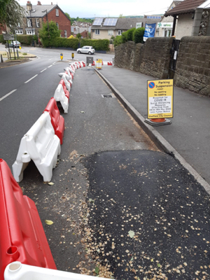 Photo of the temporary footpath widening in Wadsley