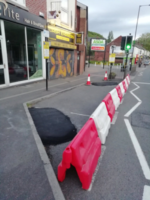 Photo of the temporary footpath widening in Woodseats