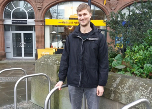 Cllr Martin Phipps by the bike stands at the Peace Gardens