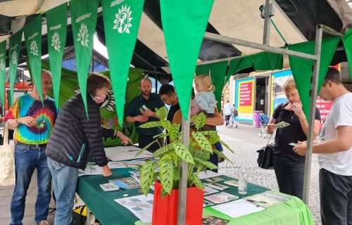 Green party stall for the COP26 day of action in Sheffield City Centre