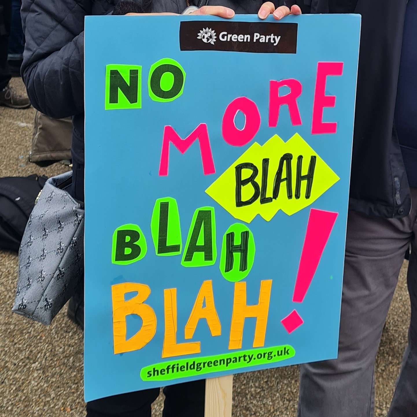 Placard saying 'no more blah blah blah'