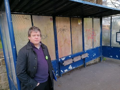 Henry Nottage at a Hillsborough bus stop