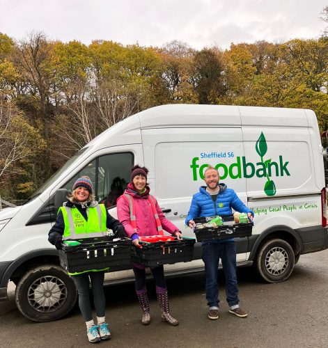 S6 Foodbank volunteers with the Foodbank van and lots of donations.
