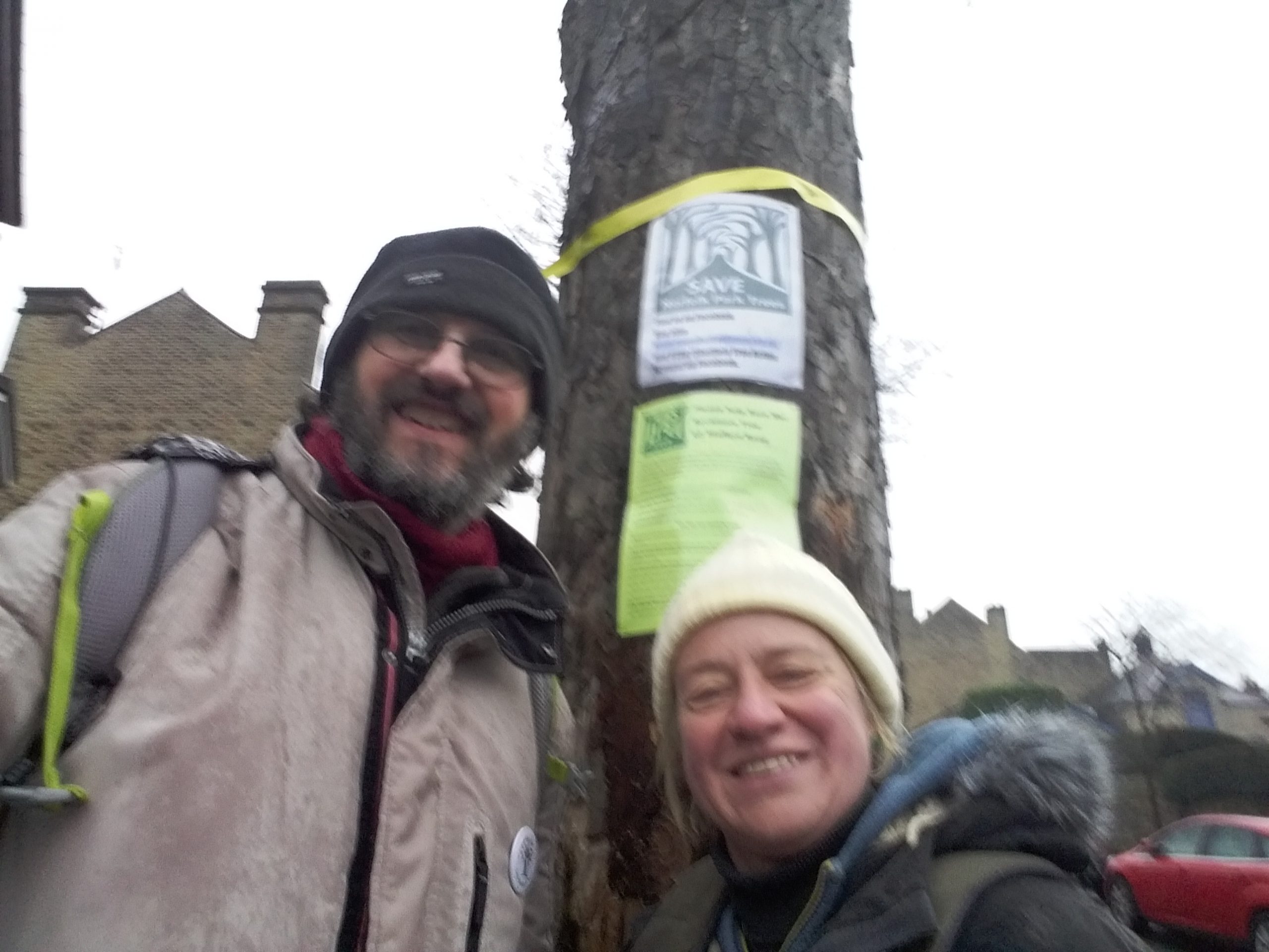Graham Wroe and Natalie Bennett tree campaigning in Norfolk Park