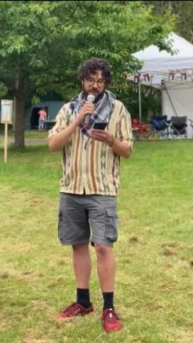 Cllr Alexi Dimond making a speech at the opening of the Small Park Big Run event, 17th June 2023