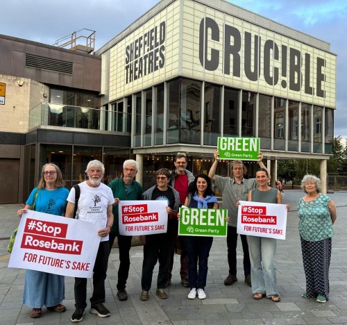 Green Party members calling on Andy Burnham to Stop Rosebank