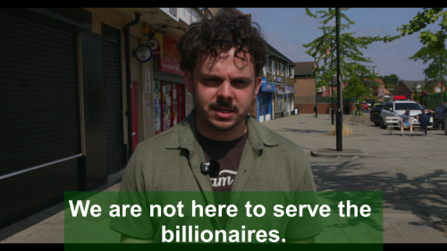 Daniel Moy with caption "We are not here to serve the billionaires".