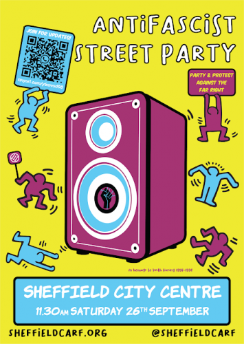 SCARF anti-fascist street party. Sheffield City Centre. 11.30am Saturday 26th Sept 2026